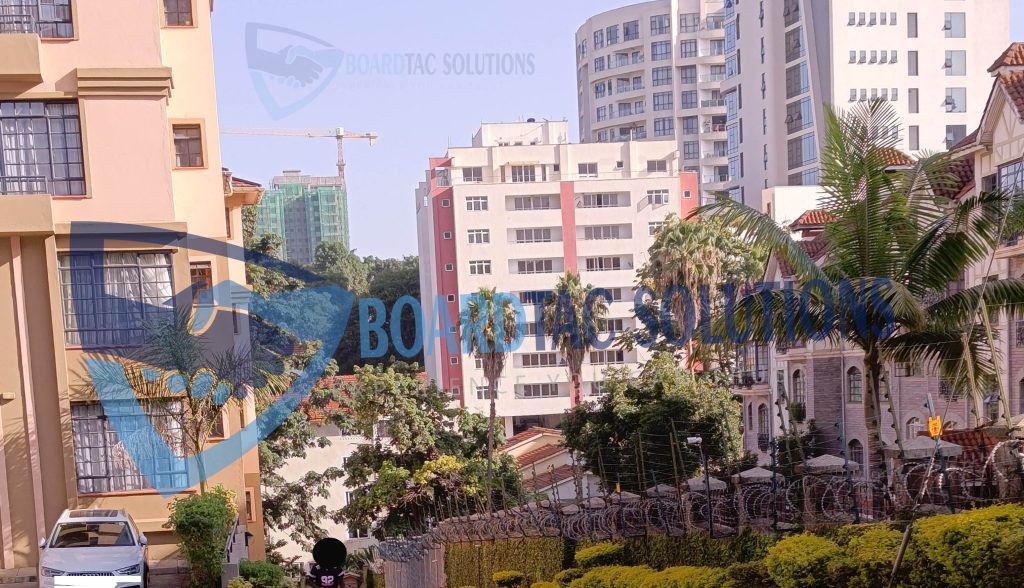 Fiber optics installation connecting multiple commercial and residential buildings across a Nairobi property.