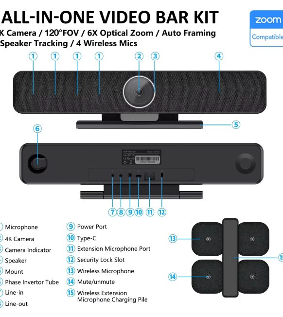 4K AI Video Conference Bar with Auto Framing