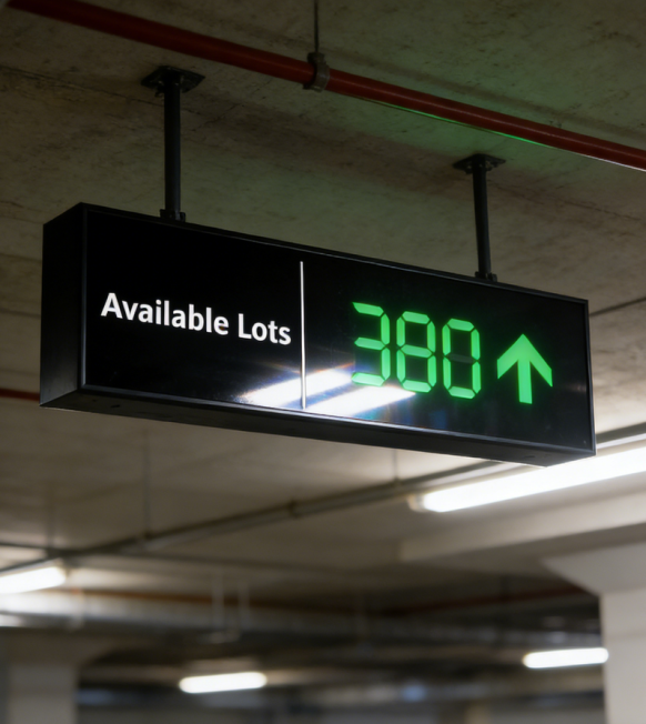 Smart Parking Management System with Real-Time LED Available Spaces Display.